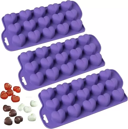 Bakerpan Silicone Chocolate Heart Mold - Set of 3 - Heart Shaped Jelly and Ice Cube Tray, Gummies, Candy
