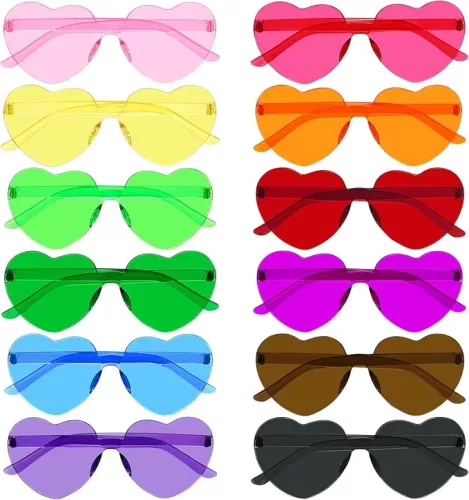 Bantoye 12 Pcs Heart Shaped Sunglasses Colorful Trendy Rimless Sunglass Candy Color Party Favors for Women, Multicolor 1