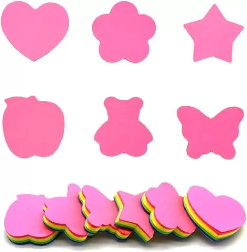 Baryuefull Fun Shaped Colored Heart Sticky Notes - 6 Different Shapes Self-Stick Notes