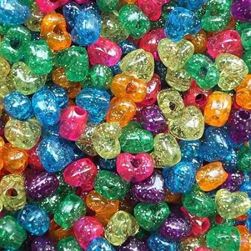 BeadExplosion Heart Beads Bright Glitter Sparkle Mix Pony Beads Pk50 Made in USA, B07783, Multicolor