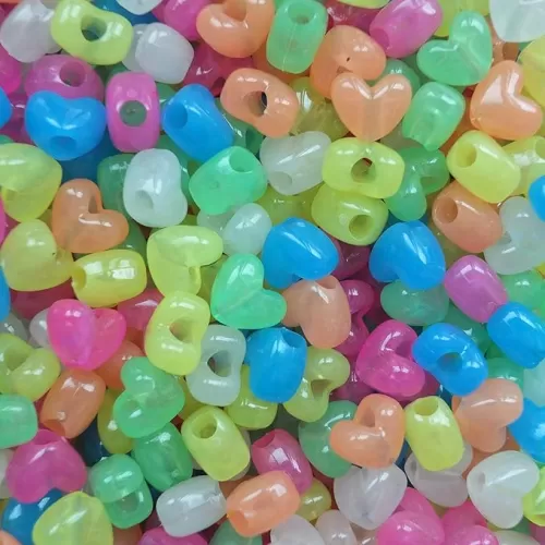 BeadExplosion Heart Beads Nightglow Glow in Dark Mix Pony Beads Pk50 Made in USA B07782 Multicolor