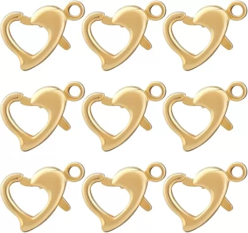 Beebeecraft 1 Box 30Pcs Heart Lobster Clasps 18K Gold Plated Brass Lobster Claw Jewelry Bracelet Clasps Connector with Jump Ring for Valentine