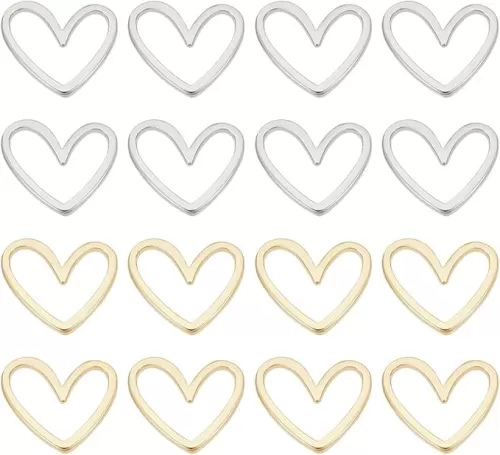 BENECREAT 30Pcs Real 18K Gold Plated Linking Rings, 2 Colors Brass Heart Connectors Findings, Open Bezels Heart Charm for Bracelets Necklace Resin Crafts Jewelry Making DIY, 11.5x13mm