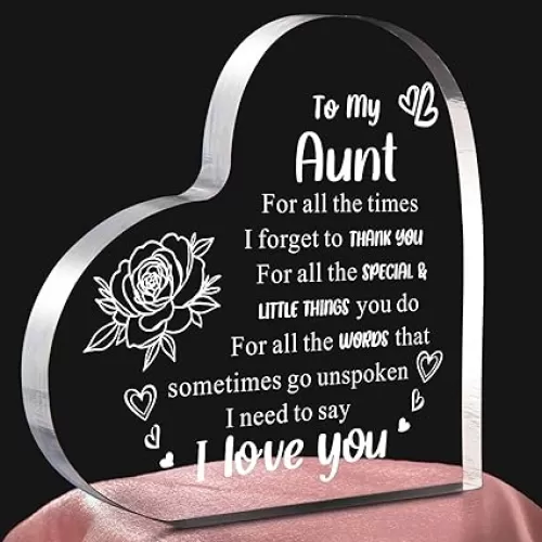 Best Aunt Ever Gifts from Niece Nephew, Heart Shaped Acrylic Block Paper Weights For Aunt, Unique Auntie Christmas Birthday Presents
