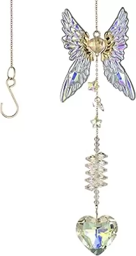 Butterfly Shaped Crystal Angel, Heart-Shaped Crystal Diamond Mirror, Suitable for Decorating Room Windows, Living Rooms, Giving, Giving to Loved Ones, Anniversaries(Selfle Love)