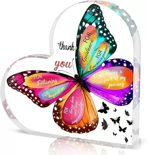 Butterfly Thank You Gifts for Women Inspirational Gifts for Her Heart Shaped Acrylic Decoration Signs Friendship Gifts for Women, Mom, Friends, Vintage Butterfly Home Desk Office Decor