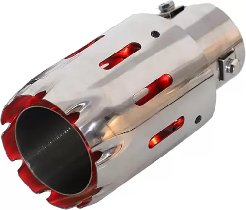 Car Exhaust Tip Tail Pipe with Red LED Lights Adjustable 1.2-2.2Inch Inlet 6.7Inch Length Bolt-On Muffler Tip Stainless Steel Silver Tone Auto Accessories