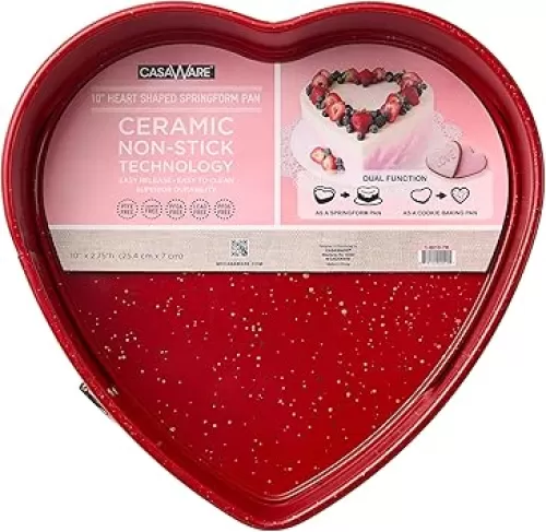 casaWare Heart Springform 10-Inch Pan, Ceramic Coated NonStick Red Granite