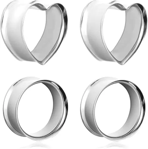 Casvort 4 PCS 8mm-25mm Hypoallergenic 316 Stainless Steel Cute Heart Double Flared Ear Gauges Plugs Ear Tunnels Saddle Plugs Body Piercing Jewelry