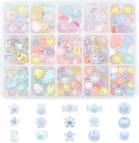CHGCRAFT 210Pcs Transparent Acrylic Stars Bead in Bead Heart Beads Assorted Candy Flower Round Rabbit Plastic Beads for Hair Braids Phone Lanyard Wrist Strap DIY Craft