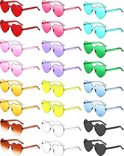 Colzzy 24 Pair Valentine Sunglasses Heart Shaped Rimless Glasses Candy Color Tinted Party Eyewear