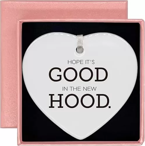 Congratulation New House Gift-Homeowner-Congrats First Time New Home Gifts, Housewarming Presents-Home Owners Present-Heart Shaped Ornament-Hope It's Good in The New Hood