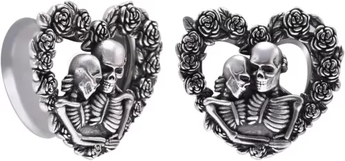 COOEAR Heart Ear Plugs Stainless Steel Tunnels Flared Shape Gauges Skull Stretcher Expander Earrings Size 0g to 1 inch.
