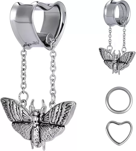 COOEAR Heart Gauges For Ears, Heart Tunnels Double Flared Plugs, Cat Dangle Plugs Earrings.