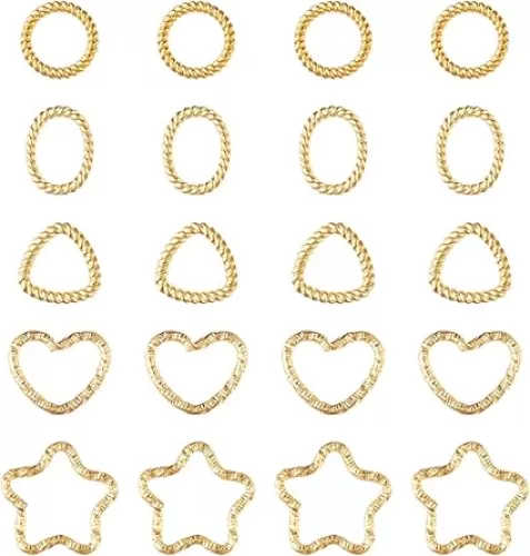 Craftdady 30 pcs Real 18K Gold Plated Linking Rings Twist Alloy Star Heart Triangle Oval Shape Connector Hollow Bezels Frames Link Charms for Dangle Earrings DIY Bracelets Necklaces Jewelry Making