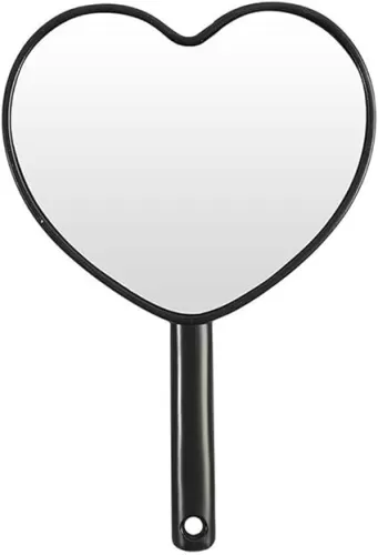 Cute Heart Shaped Handheld Mirror for Travel (4.65" x3.15'') - Smal Heart Hand Mirror with Handle, Handle Mirror with Hanging Hole, Mini Vanity Mirror Cosmetic Mirror for Women Kids Gift, Black