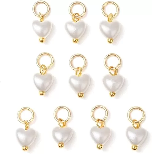 DanLingJewelry 200Pcs ABS Imitation Pearl Charms Acrylic Heart Charm with Jump Ring White Acrylic Valentine Heart Pendants for Jewelry Making DIY Crafts