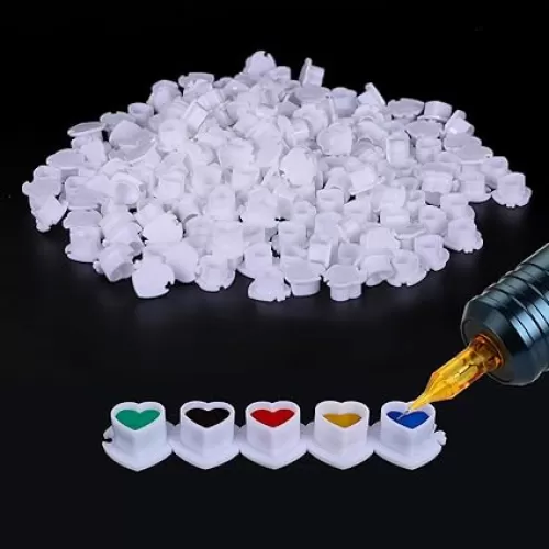 Disposable Tattoo Ink Caps 200PCS Heart Shaped Tattoo Ink Cups Plastic Spliceable Pigment Caps with Base Tattoo Permanent Makeup Container Tattoo Ink Holder Tattoo Supplies - White
