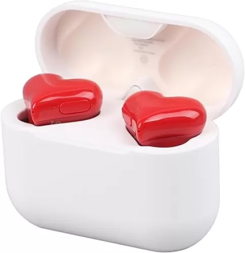 Dpofirs Earbuds, Heart Shaped Stylish Lightweight Noise Canceling Stereo in Ear Bluetooth Earphones, Includes Charging Case and 6 Ear Tips