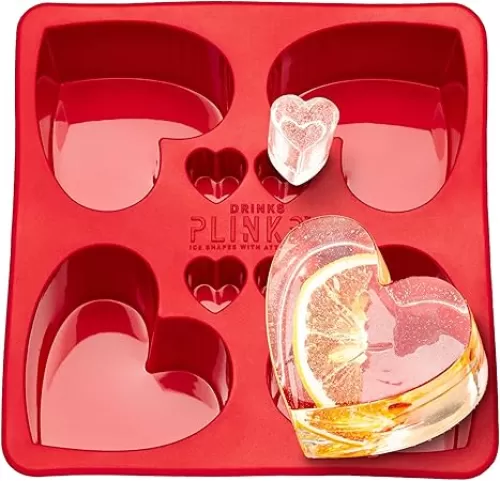 DRINKSPLINKS Large Silicone Heart Ice Cube Tray for Freezing and Baking. Makes 4 perfect Big Heart Shaped Ice Cube Trays for Valentine's Day Drinks. Perfect for Desserts and Ice Cream.