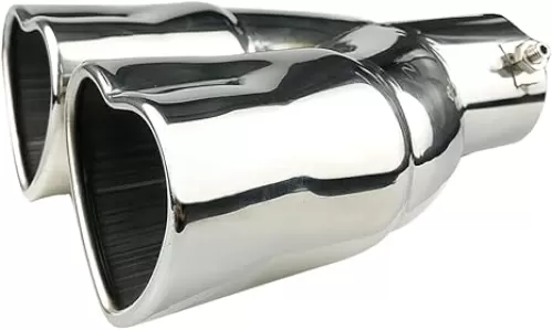 Dual Exhaust Tip 2.5 inch Inlet, Universal Car Exhaust Pipe Modification Tail Throat Tail Pipe Stainless Steel Muffler Tip, Adjustable Heart Shaped Car Decoration (Curved, Red)