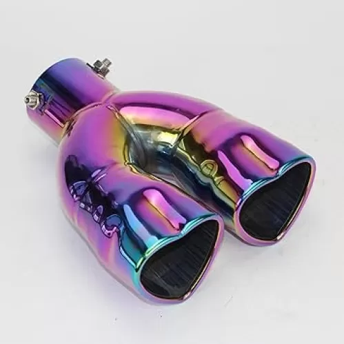 Dual Exhaust Tips Muffler Tip Heart Shaped Car Muffler Double Tube Universal Stainless Steel Car Exhaust Muffler, For Fitment Suitable For 48mm-60mm Exhaust Tip