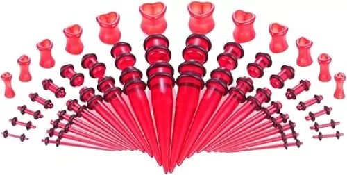 Ear Piercing Jewelry 48Pcs, Acrylic Ear Plugs Gauges Multicolor Cone and Heart Shape Ear Gauges for Men 14G-00G