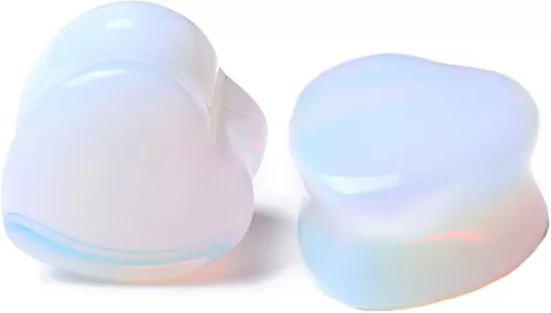 Ear Stretchers Ear Gauges Women Men Opal Heart Shape Stone Ear Tunnels Ear Expander Body Piercing Jewelry, 2PCS, 6MM - 20MM