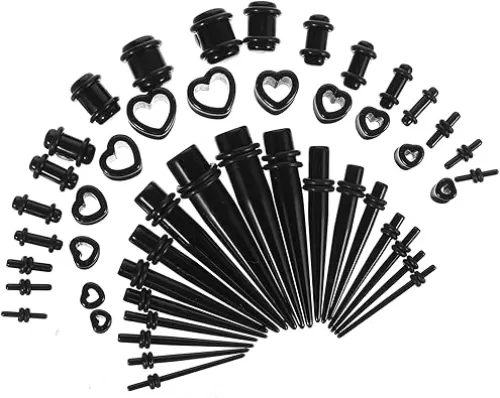 Ear Stretching Kit 48pcs Heart Acrylic Tunnels & Plugs Ear Gauge Stretching Kit Lightweight Women Men Gauges for Ears 14g-00g Tapers for Ears
