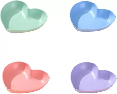 EDNEY 4 Pack Unbreakable Small Snack Dessert Dishes, Heart Shape Mini Dipping Sauces Bowls