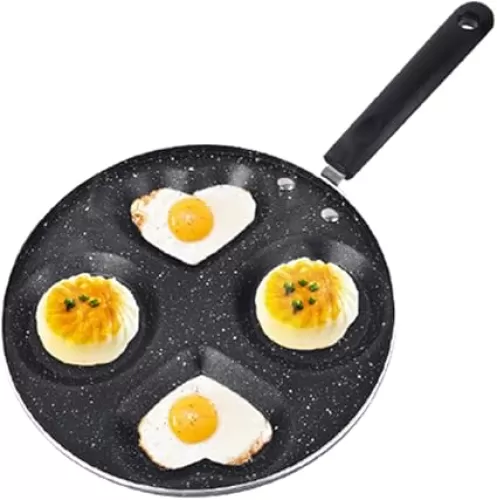 Egg Frying Pan 4 Cup, Nonstick Pancake Pan Heart Shape Egg Cooker Pan Blini Griddle Crepe Pan Silver Dollar Pancake Maker for Frying Eggs, Burgers, Bacon, 100% PFOA Free Coating