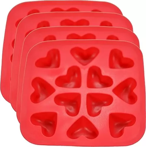Fairly Odd Novelties Silicone Heart Ice Cube Tray, Non-Stick, Heat-Resistant, Mini Ice Cube Trays, Perfect for Valentines Day or Weddings, 4-Pack, Red