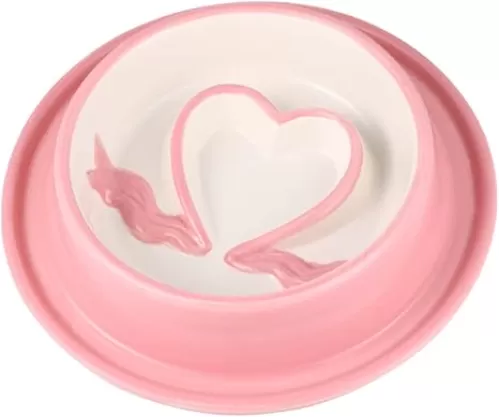 FRCOLOR Thick Ceramic Pet Slow Feeder Bowl for Small Dogs Water Food Container Heart Shape