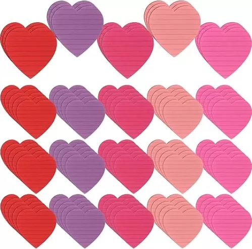 Glenmal 100 Pieces 5000 Sheets Valentine's Day Heart Shape Sticky Notepads 3 x 3 Inch Cute Lined Memo Notepads Colorful Fun Heart Self Sticking for School Office Organizer Girl Lover Valentine's Day