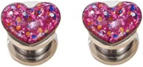 Glitter Pink Heart Ear Tunnel Plugs for Women Cute 316L Stainless Steel Ear Gauges Expanders Body Piercing Jewelry Hypoallergenic 6-12mm