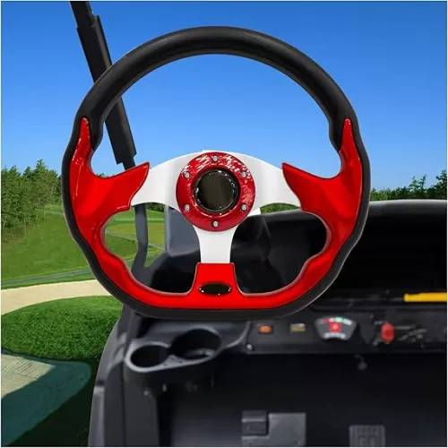 Golf Cart Steering Wheel Fit for EZGO RXV & TXT, Club Car DS, Club Car Precedent, Yamaha, Most Golf Cart (Red)