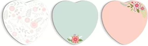 Gotcha Covered Notebooks Floral Heart Shaped Sticky Note Pad Assortment / 3 1/4” x 3 3/8” Modern Sticky Notes/Set Of Three Romantic Sticky Note Pad Designs/Made In USA