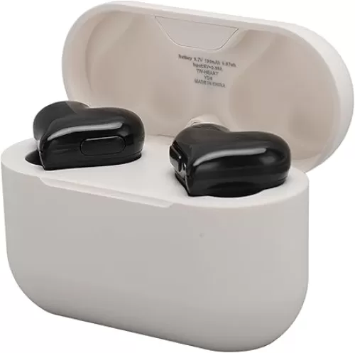 Gugxiom Heart Shaped Earbuds, HiFi Stereo Sound Bluetooth in Ear Headphones, Ear Buds with Charging Case & Ear Tips (Black)