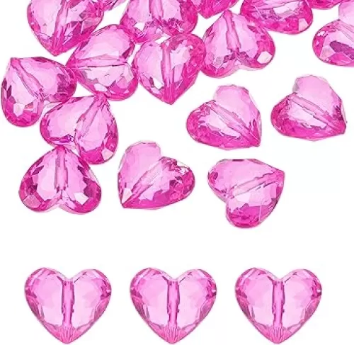 HARFINGTON 20pcs Acrylic Heart Beads 30x28mm Heart Shape Craft Loose Beads Crystals Gems with Hole for Decoration Making Bracelet Necklace Jewelry Making, Hot Pink