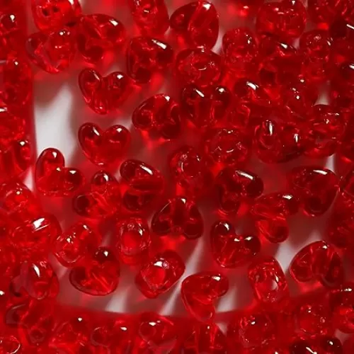 Heart Beads Ruby Red Transparent Large Hole Pony Beads Pk50 Made in USA, B07877