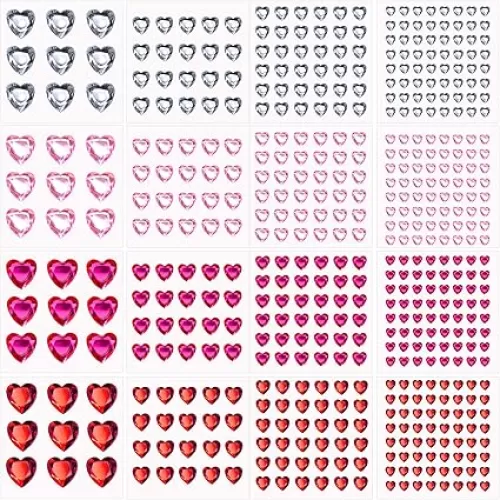 Heart Face Gems Stickers, 516 Pcs Small Flatback Red Pink Heart Rhinestone Sticker for Valentines Makeup, Crafts, Scrapbooking and Cards Embellishments Decoration