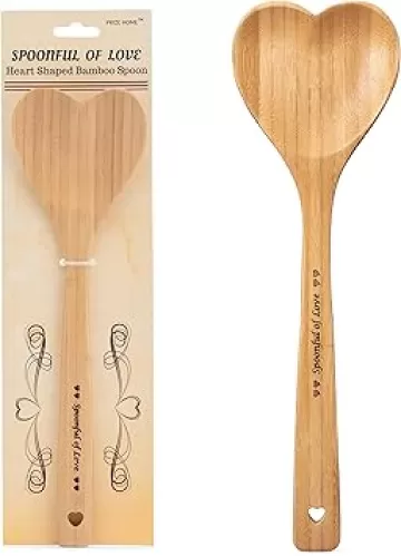 Heart Shaped Bamboo Spoon - Engraved SPOONFUL OF LOVE Wooden Serving Mixing Spoon - Vintage Country Kitchen Wood Utensil - Unique Gift Idea by PRIZE HOME