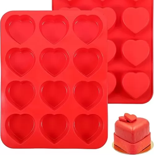Heart Shaped Cake Pans - 2 Pcs Silicone Cupcake Pan for Baking - Nonstick Silicone Mold for Valentine