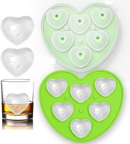 Heart-Shaped Ice Cube Trays with lid and bin - 6 Holes Silicone Heart Ice Cube Tray, Love Heart Shape Ice Cube Mold for Chilling Whiskey Cocktails Drinks Beverages Iced Tea & Coffee (green)