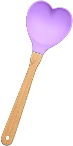 Heart shaped Silicon Wood Spoon Cooking, Serving, Stirring, Mixing kitchen utensil, meaningful kitchen gift idea, Made With Love, house warming, Mother's day, Wedding, Engagement(Purple))
