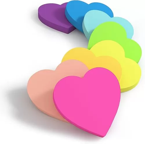 Heart Shaped Sticky Notes Set of 8 Pads, 80-82 Sheets Per Pad, Vibrant Colored Self-Stick Notes for Office/Home/School/Meeting, 76 x 76 mm
