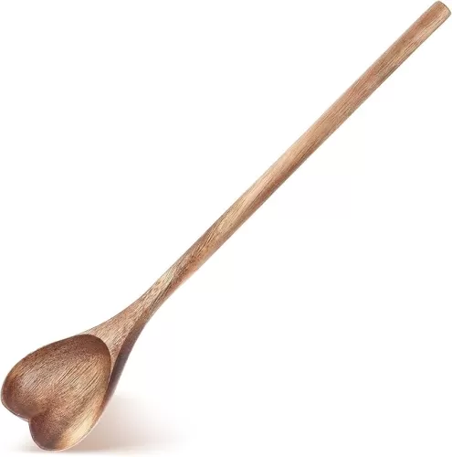 Heart Shaped Wood Spoon Long Wooden Handle Love Spoon for Appetizer, Serving, Mixing Kitchen Utensil for Charcuterie Valentine's Day, Mother's Day, Housewarming Gift