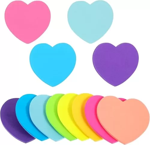 Heart Sticky Notes, 3x3 in Heart Shaped Sticky Notes Love Notes 9 Pads Cute Heart Sticky Notes Bright Colorful Sticky Notes Self-Sticky Note Pads Cute Sticky Notes for Women Men Student Teacher