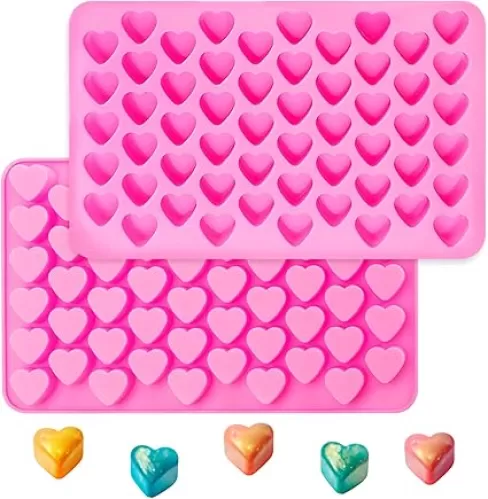 Hetenoyo 2 Pcs Pink Heart Silicone Mold Fondant Cake Mould Mini Heart Shape Ice Cube Candy Chocolate Mold for Candy Making Chocolate Molds Sugar DIY Gum Dessert Decoration