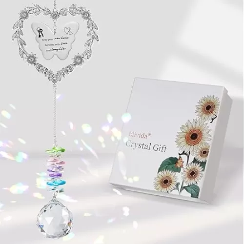 Housewarming Gift Sun Catcher, New Home Gift Heart-Shaped Wreath Hanging Ornament for Window, Happy New Home Rainbow Maker Gift for Neighbors, Best Housewarming Gifts 2025 for Friend